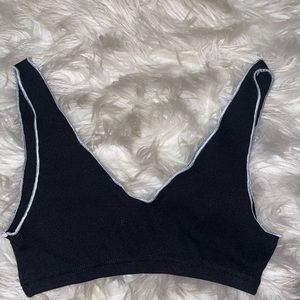 black with white stitching crop top